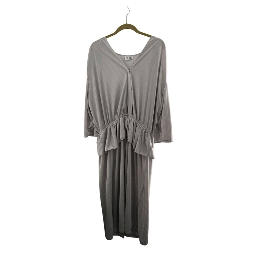 Vintage JB.TOO Gray Pinstripe Long-Sleeve Midi Dress Ruffle Waist Peplum Size 25